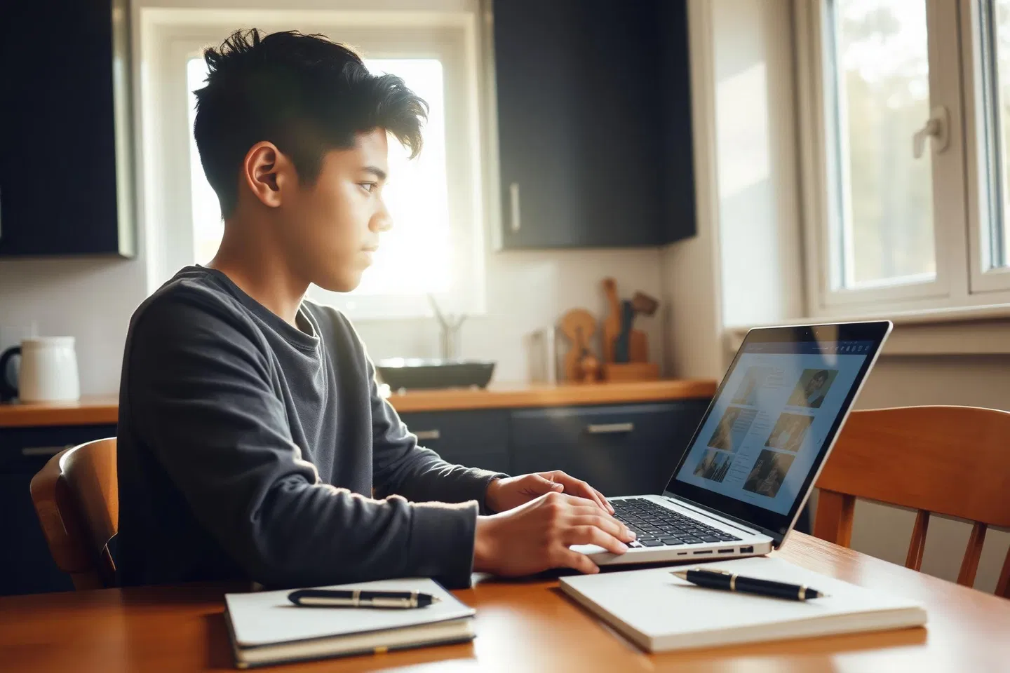 Student researching college admissions on a laptop