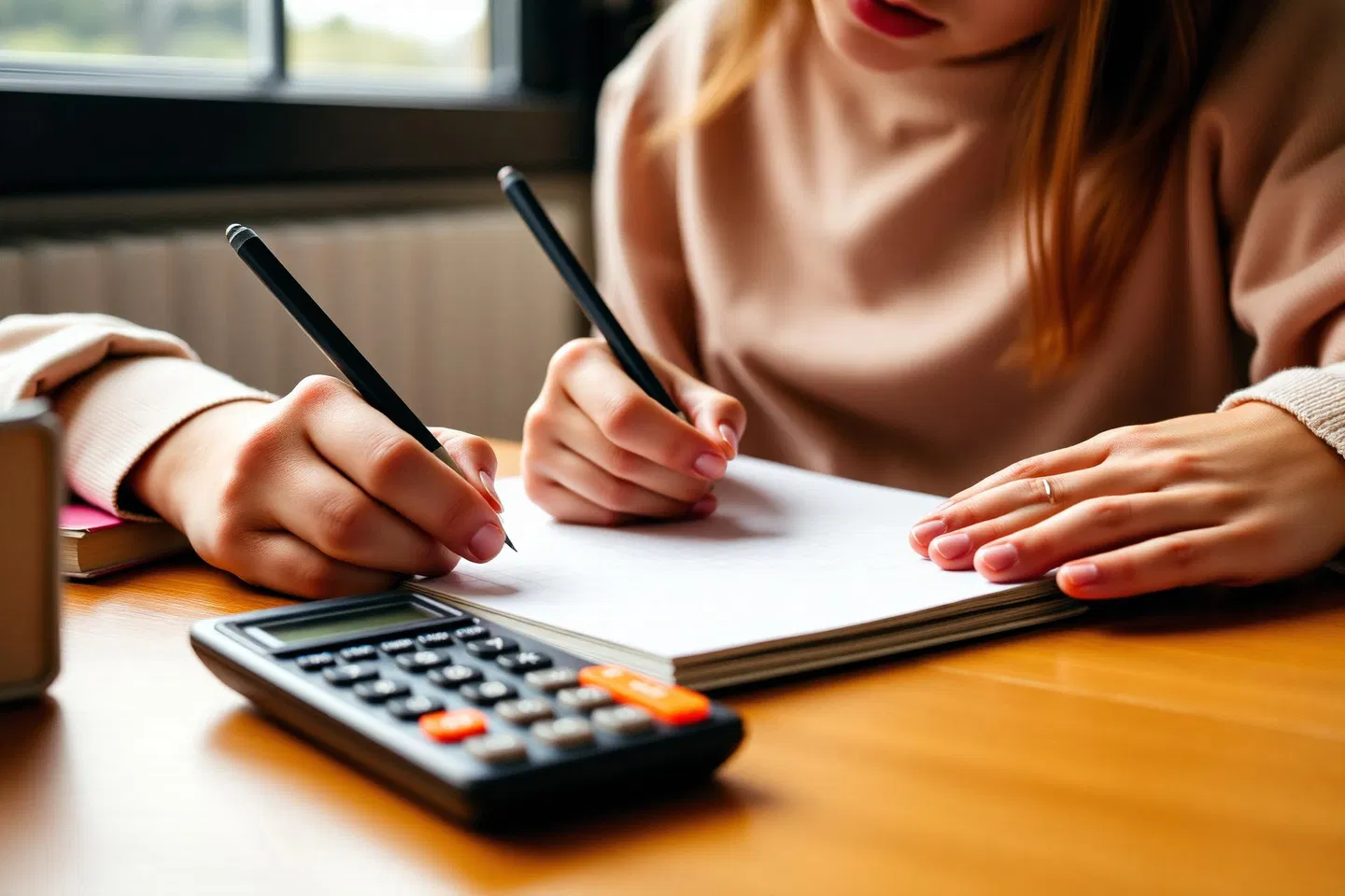 High school student calculating their GPA with a notebook